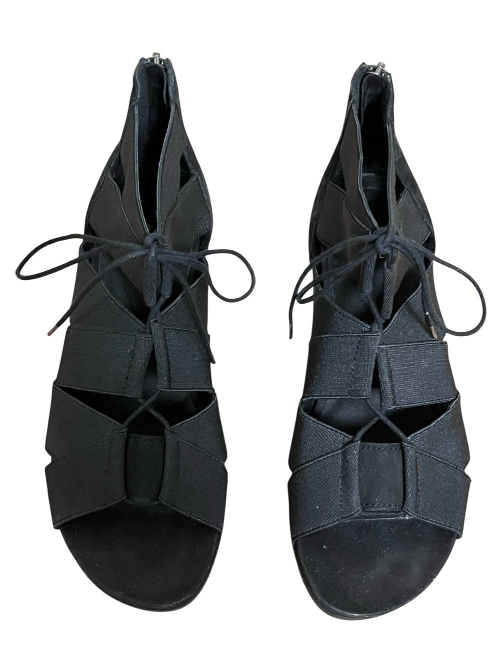 Eileen Fisher Link Elastic Strappy Zip Back Comfort Minimalist Black Sandals — 7 - Picture 2 of 10